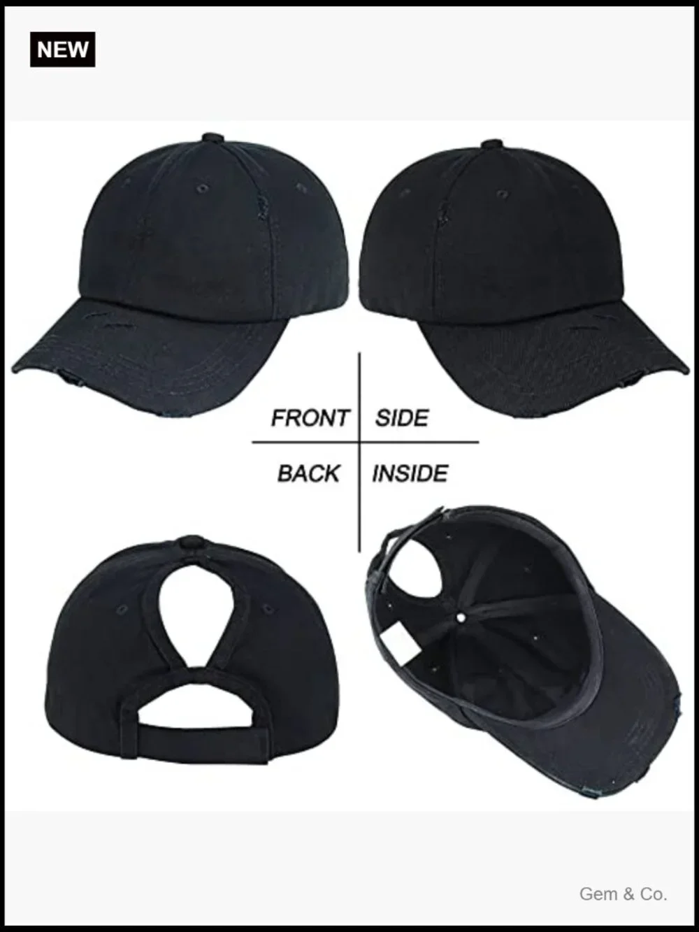 Distressed Washed High Ponytail Baseball Cap Adjustable Outdoor Hat